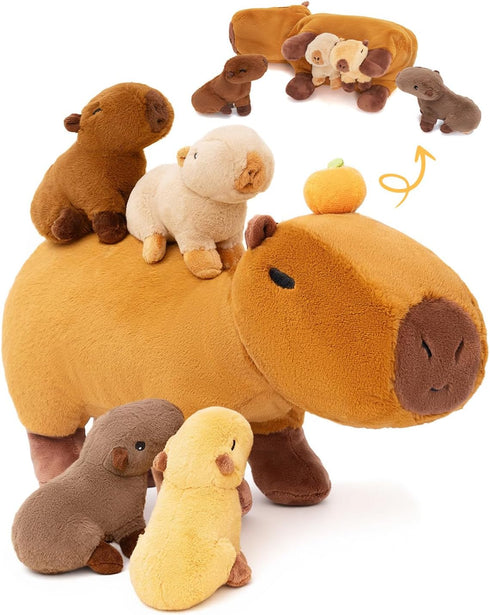 OUOZZZ Capybara Plush Toy, 5-in-1 Large Mommy Capybara Stuffed Animal with 4