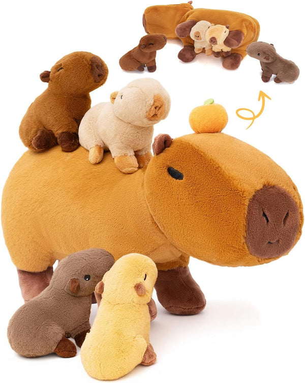 OUOZZZ Capybara Plush Toy, 5-in-1 Large Mommy Capybara Stuffed Animal with 4