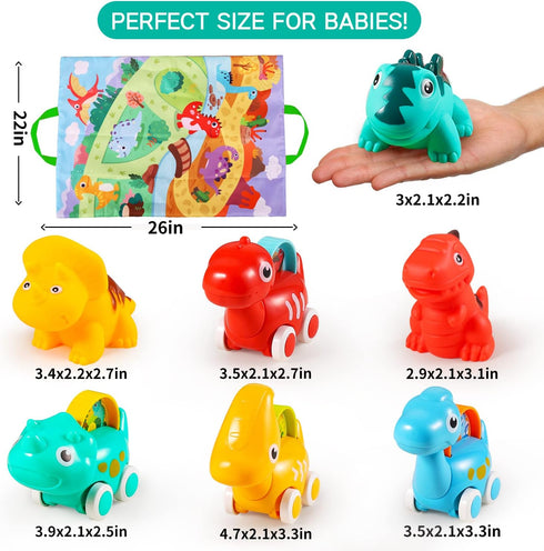ALASOU 7 PCS Dinosaur Fantastic Creatures Toys with Playmat/Storage Bag | Baby Car Toys for 1 Year Old Boy