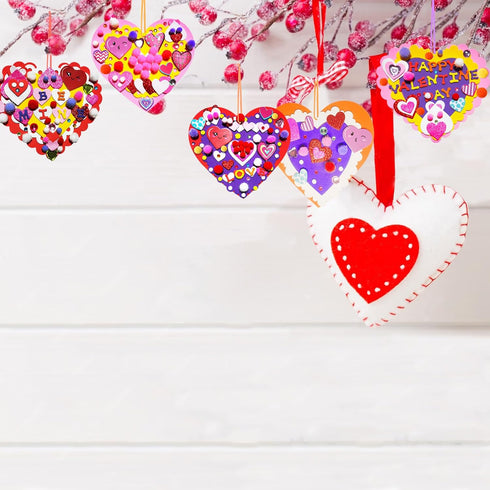 MLOLM 24 Sets Valentines Hearts Foam Craft Kits, DIY Heart Ornaments with Foam Hearts Stickers for Valentine Activity