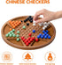 12-Inch Set 60 6 12 Wooden Chinese Checkers - Classic Round Design with Acrylic Marbles in Vibrant Colors - Includes
