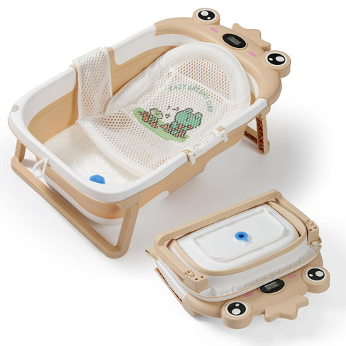 TBHAPY Baby Bathtub,Collapsible Baby Bath Tub with Soft Cushion & Thermometer, Space Saving