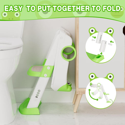 GAOMON Toddler Toilet Training Seat with Ladder Soft PU Cushion, Non-Slip Steps & Handles, Adjustable Height Potty