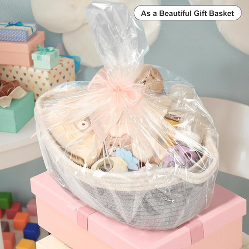4 Pack Small Woven Basket with Handles, Cotton Rope Shelf Storage Basket, Cute Baby Gift Basket for Nursery Bedroom -