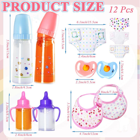 Kuihaazi 12PCS Set,Doll Baby Doll Accessories Pretend Play Feeding Toys,Baby Doll Feeding Include Disappearing Milk