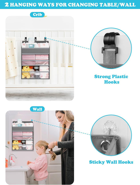 90+ Hanging Diaper Caddy Organizer Crib OrganizerSpacious Baby Girl/Boy Nursery Storage Organizer for Changing Table