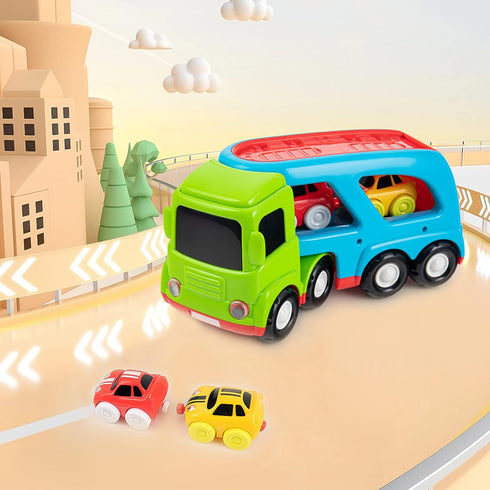 1 2 3 4 5 2 Car Toys for Years Old Toddlers, Large Transport Truck and Small Cartoon Magnetic Racing Cars, Transport