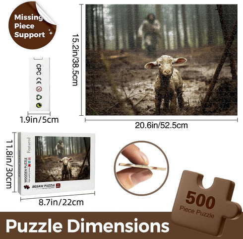Christian Puzzles for Adults, Wooden Jigsaw Puzzles 500 Pieces Jesus Running After Lost Lamb Religious Decor