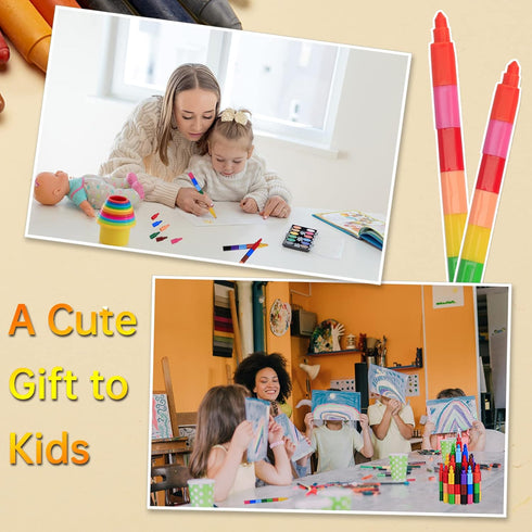 24 Pieces Stacking Crayons, Colorful Stackable Crayons for Kids Writing, Drawing, Coloring, Office School Supplies