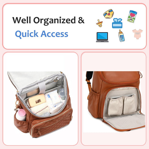 Backpack LORADI Lightweight Diaper Bag with Stroller Clips, Insulated Pockets, Baby Shower Essentials (Classic, Brown)