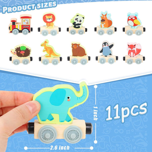 LovesTown 11PCS Magnetic Wooden Animals Train Set - Montessori Toys for Preschool Learning Activities