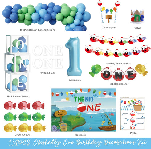 Hombae 1st Ofishally One Birthday Decorations, Gone Fishing Party Decorations Backdrop, The Big One Backdrop Balloon