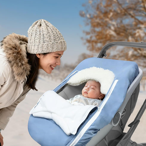 Car Seat Cover Baby Winter, Waterproof Carseat Covers Newborn Boy, Windproof Infant Car Seat Cover Warm & Breathable