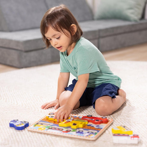 Melissa & Doug Construction Vehicles Wooden Chunky Puzzle (6 pcs) - FSC Certified