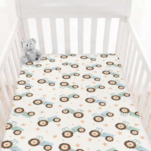 Cstdyfrv 28x52 Pastel Truck Tractor Baby Crib Sheets Blue Green Farm Tractors Stars Toddler Bedding Bed Sheets Farm