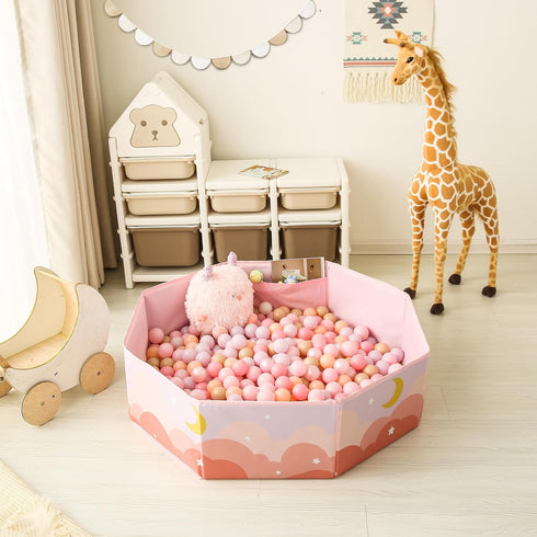 GOGOSO Large Pink Ball Pit for Toddlers, Sturdy Play Ball Pool with Basketball Hoop for Kids, Dogs, and Cats (Balls Not