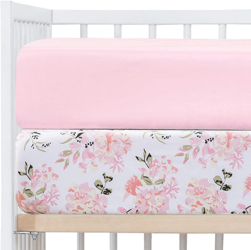 Crib Sheets Girl 2 Pack Set, Toddler Bed Sheets Set, Floral Print Fitted for Standard Crib & Toddler Mattress
