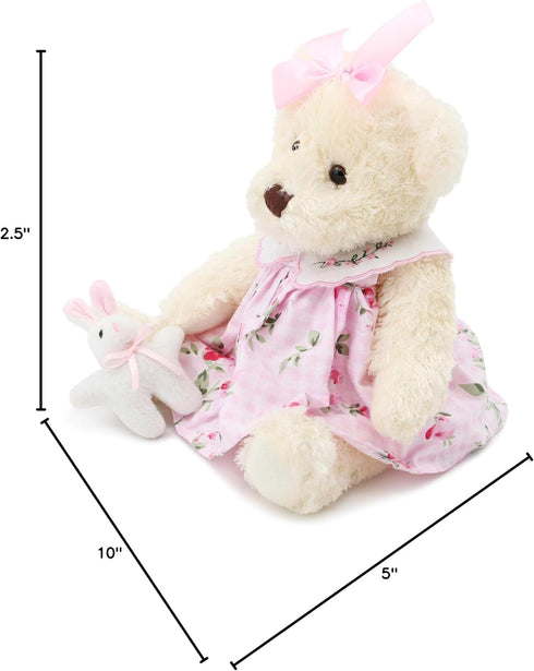 Oitscute Small Baby Teddy Bear, Cute Stuffed Animal Soft Plush Toy 10" (Pink Dress with Rabbit)
