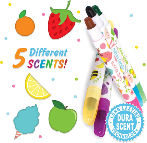 5 Count Scentco Spring Smelly Gellies - Patented Gourmet Scented Glidewrite Gel Coloring Sticks, Crayons, Highlighters