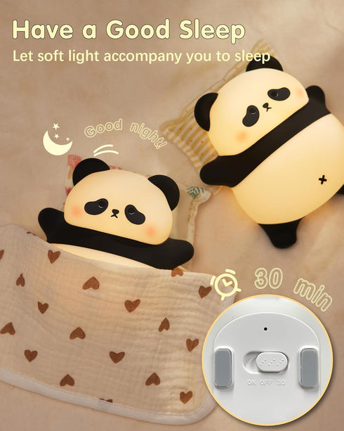 6 30-Minute Voice Control Panda Night Light, Colors Timer, Cute Animal Silicone Nursery Night Light Rechargeable Table