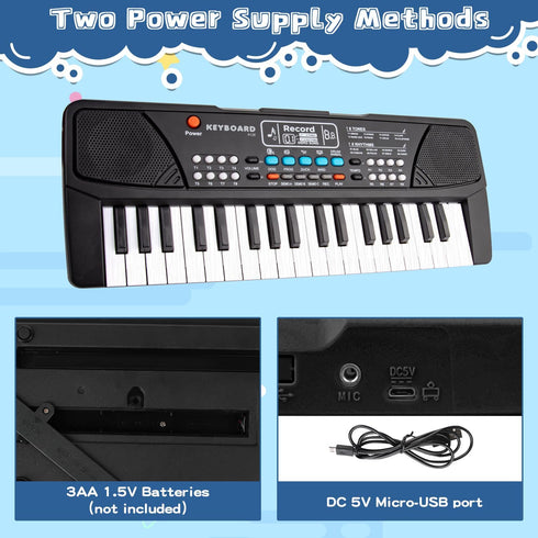 Kids 37 Keys Keyboard Piano for Beginners, Electronic Piano with Microphone Educational Musical Toys for Ages 3-6