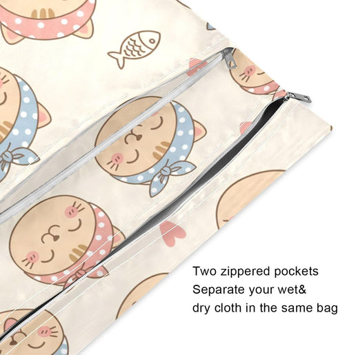Burbuja 2 Pack, 2 Cat Fish Wet Dry Bags for Baby Cloth Diaper Waterproof Reusable Wet Bag with Zippered Pockets