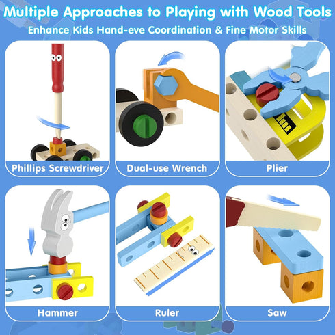 45 Pcs Kids Tool Set, Toddler Tool Box with STEM Construction Educational Toys for Ages 3-7, Wooden Kits