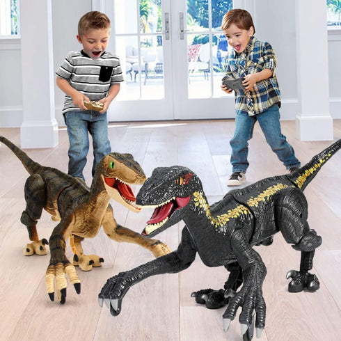 Mini Tudou Remote Control Dinosaur Toys, 2.4Ghz Velociraptor Robot with LED Light Up & Realistic Sounds for Boys Kids