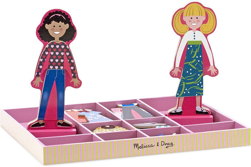 Melissa & Doug Abby and Emma Deluxe Magnetic Wooden Dress-Up Dolls Play Set - 55+ pcs for Kids Ages 3+