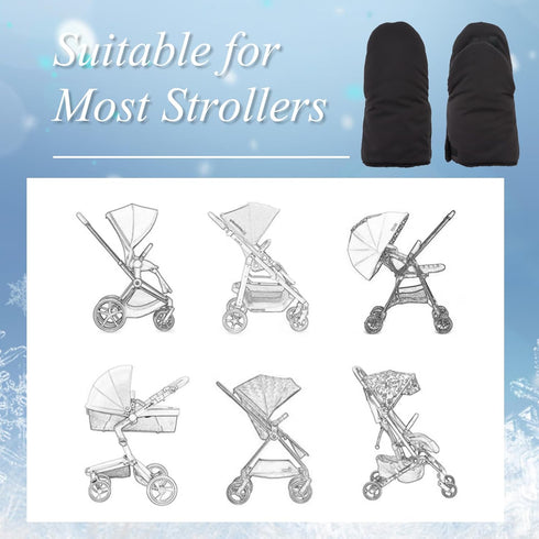 Zsedrut Universal Winter Stroller Gloves, Anti-Freeze Mittens, Water Repellent Hand Warmer Muff, Fleece Lined (Black-2).