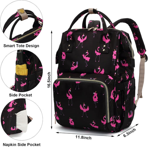 Dezcrab Backpack Backpacks Flamingo Baby Diaper Bag for Women, Large Capacity Waterproof Maternity Travel Nappy