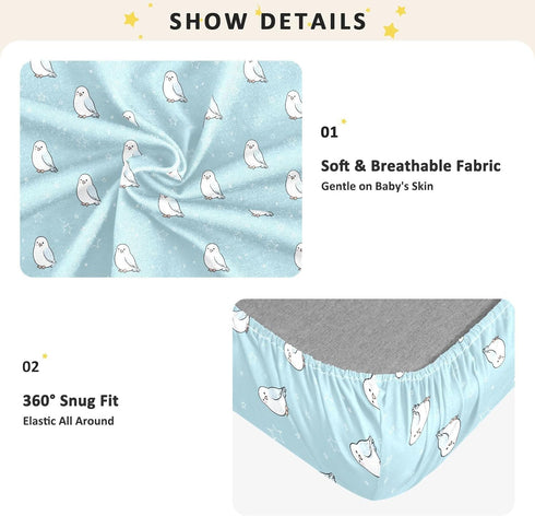 miaozhen 1 Pack 52x28 Cotton Baby Crib Sheets Soft Stretchy Cute Animal Hawk Star Pastel Blue Muslin Toddler Crib Sheet