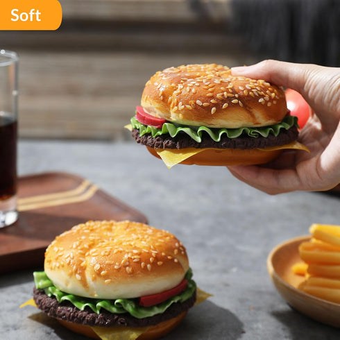 Joeabor 2 Pack Artificial Hamburger Round Realistic Fake Food for Display Faux Burger for Decoration Fake Food Props