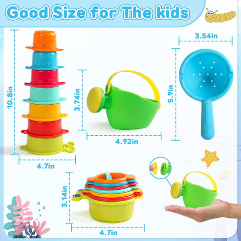 1-3 12+ 1 2 3 4 5 6 9PCS Beach Toys for Toddlers Bath Toys Sand Pool Water Table Toys Mold Free Bathtub Toys for Months