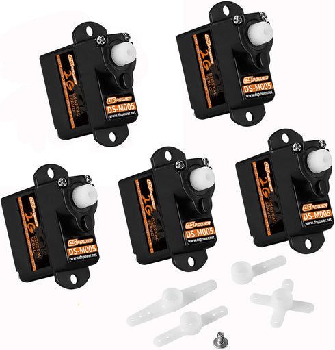 DSPOWER 5PCS 2G Plastic Gear Mini Servo, 3.7-4.2V RC Micro Coreless Motor Digital