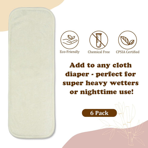 6-Layer Diaper(6 Pack) Mama Koala Natural Cotton Cloth Diaper Inserts, Adjustable and Reusable for Any Baby Cloth