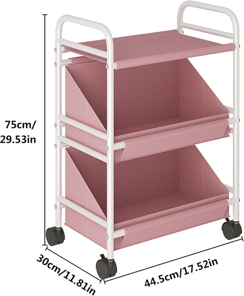 2 Buzowruil Utility Rolling Fabric Storage Rack Trolley Toy Cart Trolley with Large Storage Boxes,Wheels, Suitable