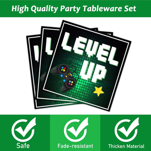 96 Pcs Video Game Plates and Napkins Party Supplies, Gaming Party Tableware Set for Kids Birthday