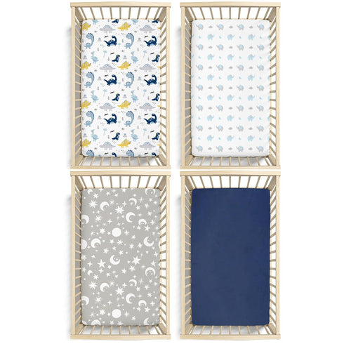 4 Pack, 28"x 52" Set Plushii Crib Sheets for Baby Boys Extra Soft Microfiber Crib Sheet for Standard Crib & Toddler
