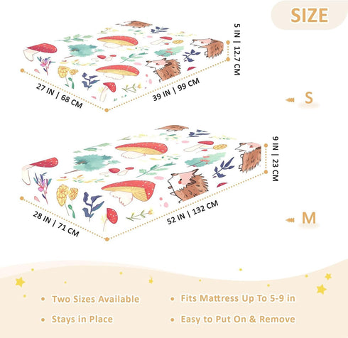 Bseiialft 52 28 Mushrooms Hedgehogs Crib Sheets for Boys Girls Soft and Breathable Cotton Baby Sheets for Standard Crib