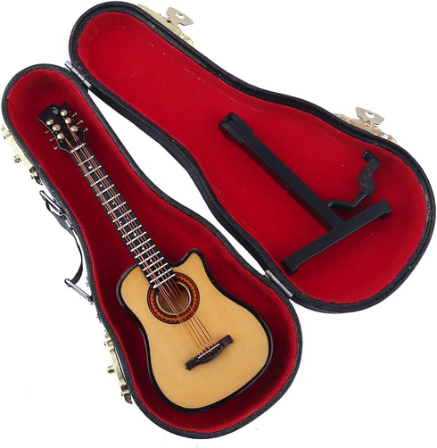 Dselvgvu Wooden Miniature Guitar with Stand and Case, Collectible Musical Instrument Replica