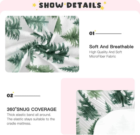 Sheet,39x27IN Pfrewn Christmas Crib Sheets for Boys Girls Woodland Rustic Forest Pine Trees Fitted Crib Sheet for Mini