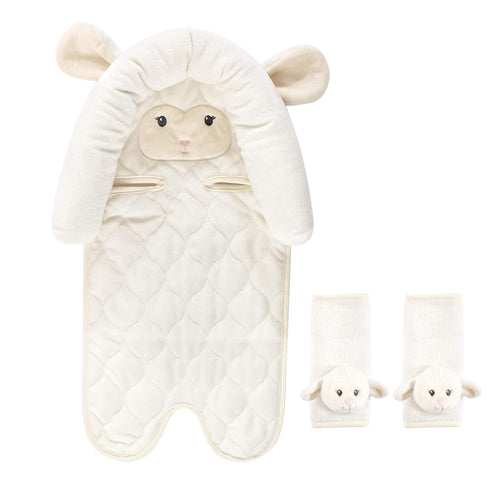 Hudson Baby Unisex Baby Car Seat Insert and Strap Covers, Lamb, One