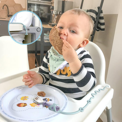Gelinor 6+ Set Baby Spoons Self Feeding Months Holder Strap Highchair Accessories- Feeding Aid for Keep Spoon and Forks