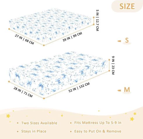 Blue Bow Leaves Pattern Soft Jersey Knit Crib Sheets for Boys and Girls