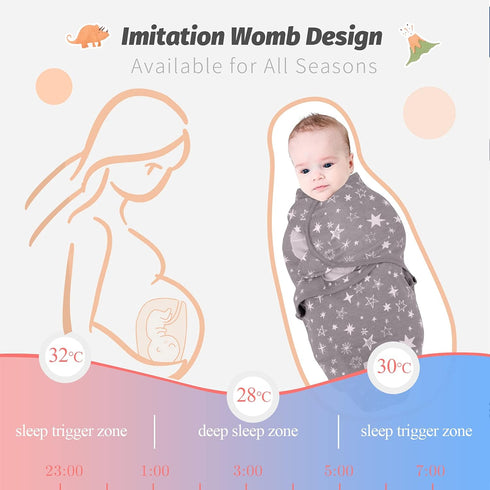 Miracle Baby 3-Pack 100% Swaddle Sack, Cotton Sleep Swaddles Wrap Blankets for Newborns & Infants, Soft & Adjustable