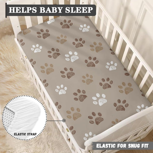 Streeyiu 52x28x8 Brown Dog Paws Baby Crib Sheets for Boys Girls Paw Fitted Crib Sheet for Standard Crib and Toddler