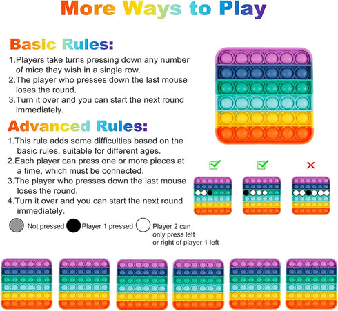 Genovega 6 Packs Fidget Toys for Boys Girls Kids, Classroom Sensory Push Bubble Aids, Rainbow Square Bulk Gifts