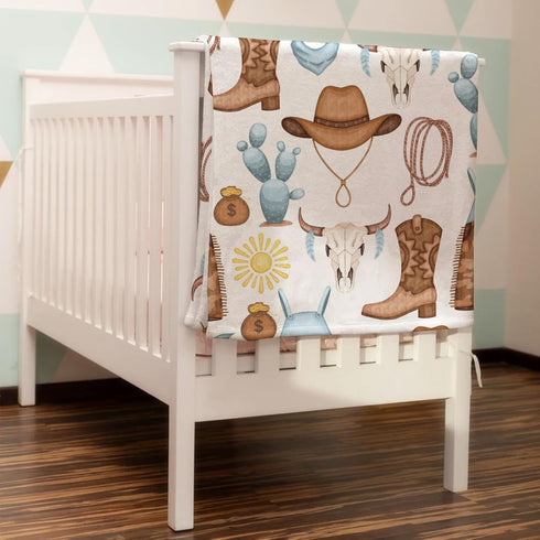 Baby Western Cowboy Blue Blankets - Soft Receiving Blanket for Boy, 30x40 for Newborn Nursery Stroller