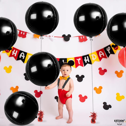 KatchOn Large Black Mylar Balloons, 22 Inch, Pack of 6 for Birthday, Anniversary, Halloween Decorations
